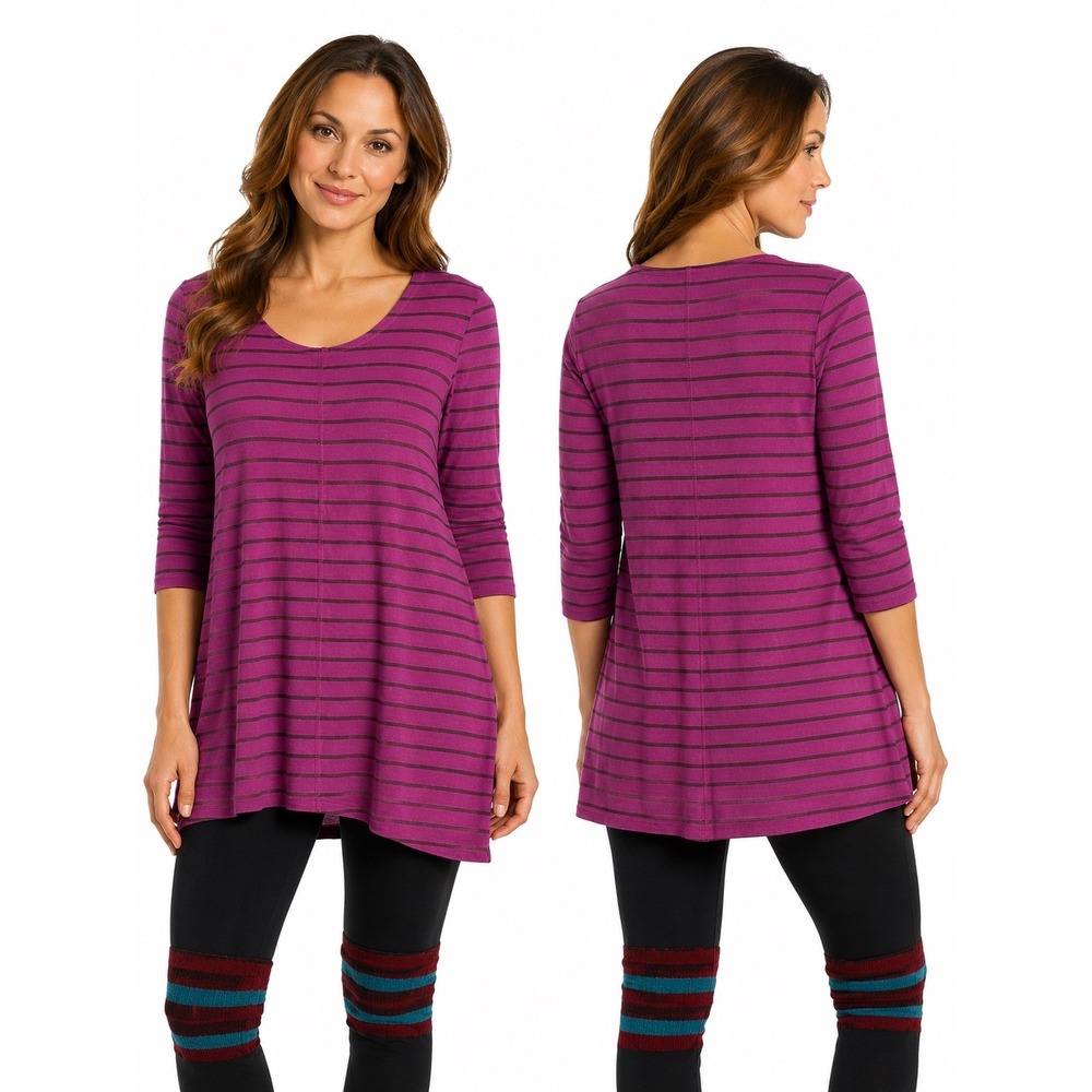 Gudron Sjoden Purple Striped Tunic Shirt 100% Cotton Lagenlook Womens Medium